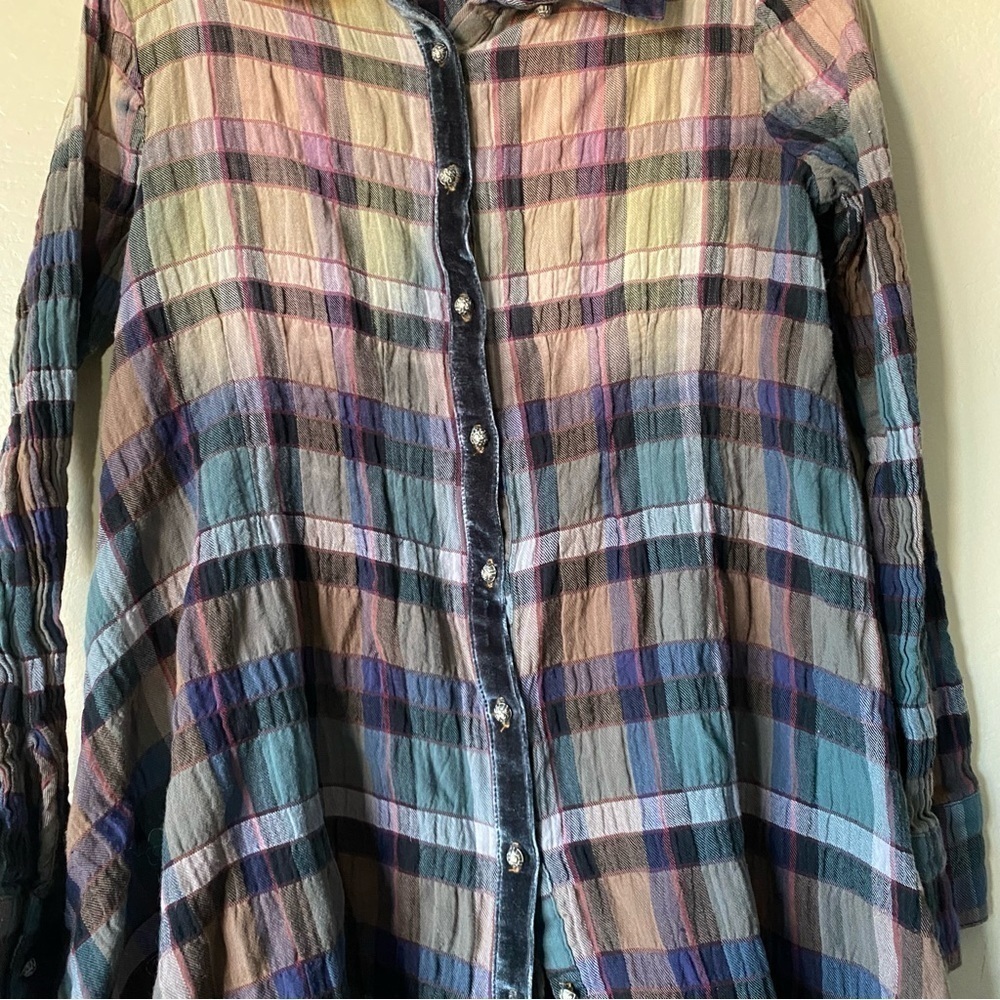 Plaid tunic button down jewel tone Aratta silent journey Anthropologie small - Picture 3 of 8
